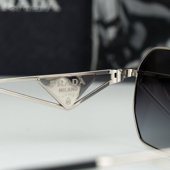 Prada Women Sunglasses Silver Grey Gradient Geometric PRA51S 1BC90A BRAND NEW - Picture 7 of 12